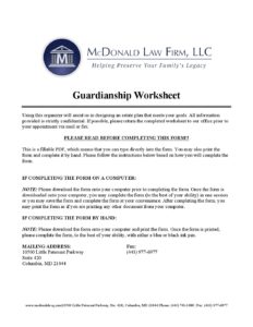 Guardianship Worksheet