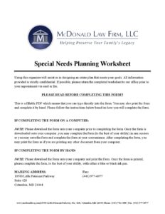 Special Needs Planning Worksheet